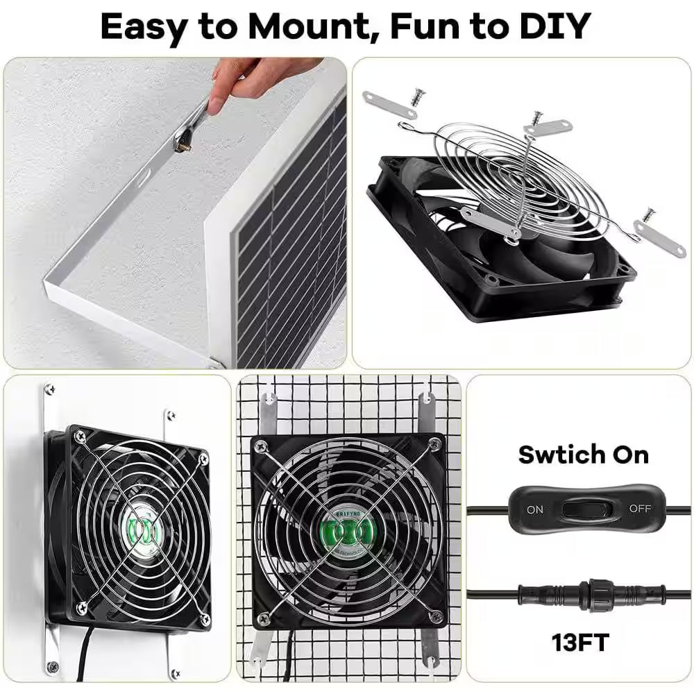 Solar-Powered Dual Fan with IPX7 Waterproof, 5 In. Fans, 13 Ft. Cable, Mounting Kit