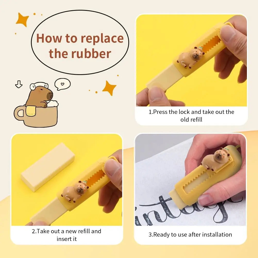 1/4Pcs Capybara Erasers Set Cartoon Design 4B Eraser Retractable for Drawing Exams Kids Students Back to School Stationery A3013