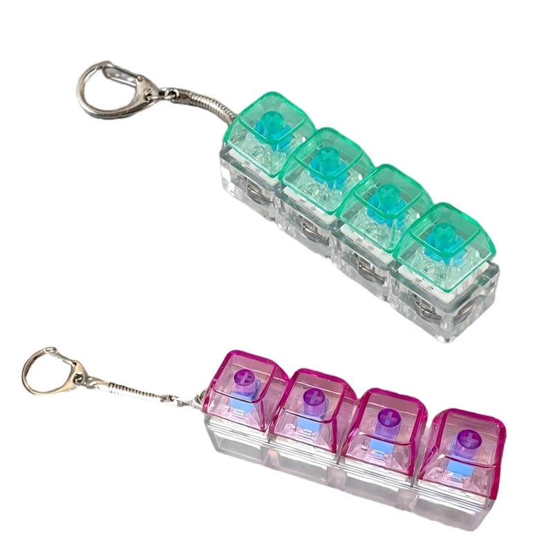 LED Keyboard Keychain Fidget Toys Crystal Clicker Sensory Toy for Stress Relief Keyboard Keychain Fidget Gadget for Adults Kids