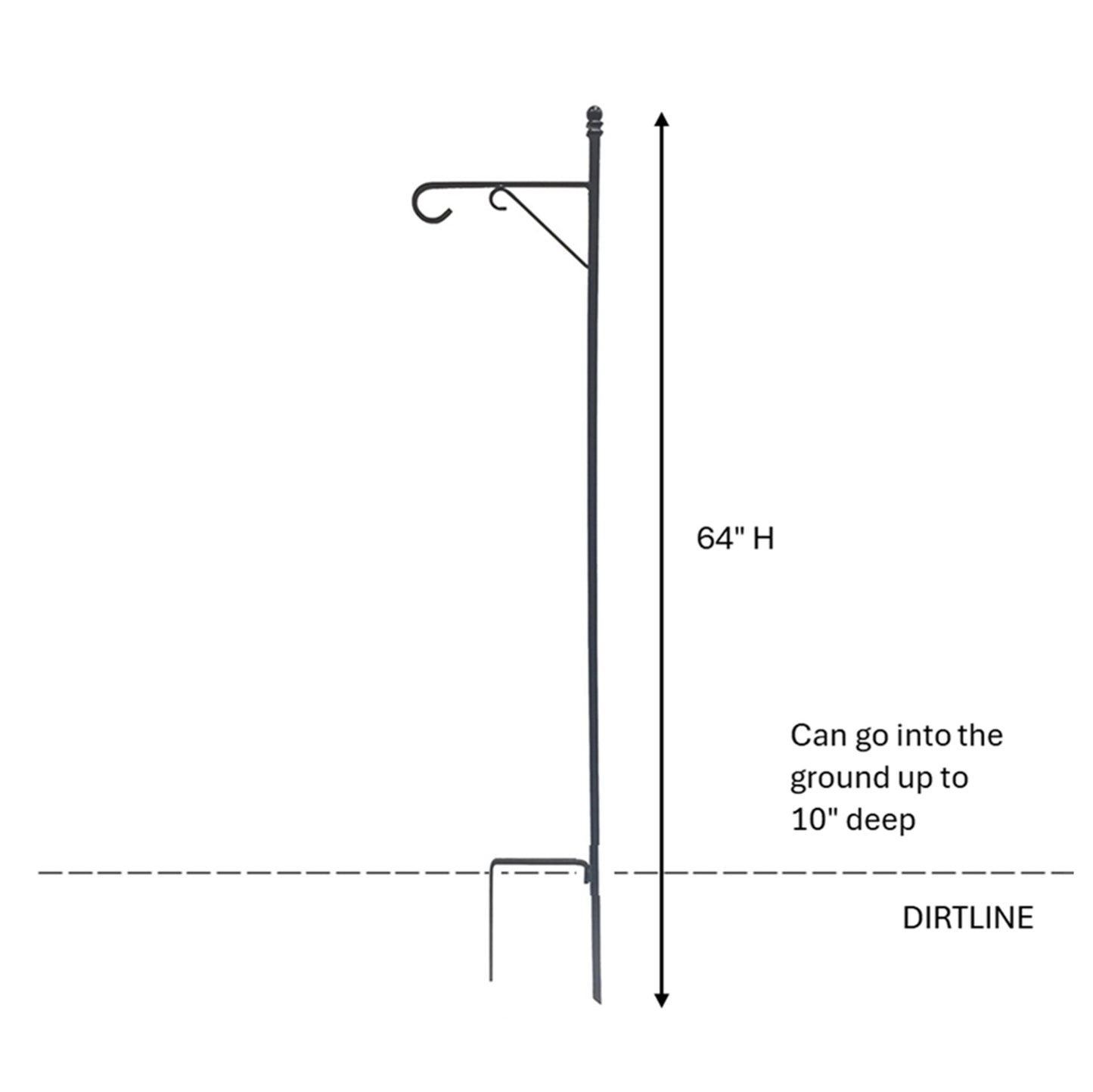 64-In Black Powder Coated Metal Traditional Shepherd'S Hook