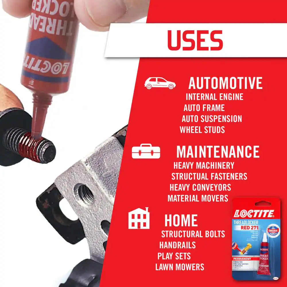Threadlocker 271 Red Permanent Nut and Bolt Adhesive 0.20 Oz. (Each)