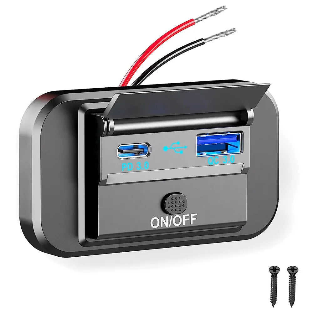 12/24V QC3.0 PD Car Charger Socket Quick Charge Dual USB with ON/OFF Outlet Panel Adapter for Truck Camper Caravan Accessories