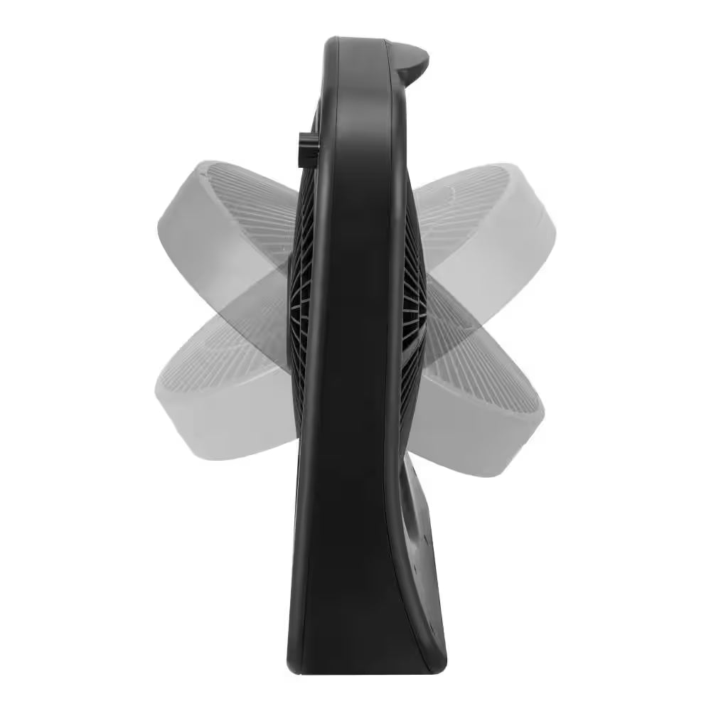 9 In. Multi-Speed Rechargable Box Fan in Black with Adjustable Head, Build-In Battery, and Usb-Type C Charging