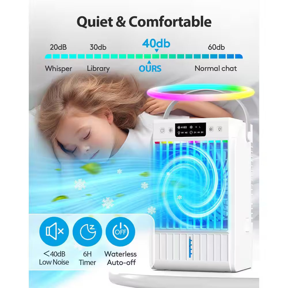 Portable Air Conditioner with 4-In-1 Function, 7 - Color Light, Extended Runtime, Cools Small Areas in White