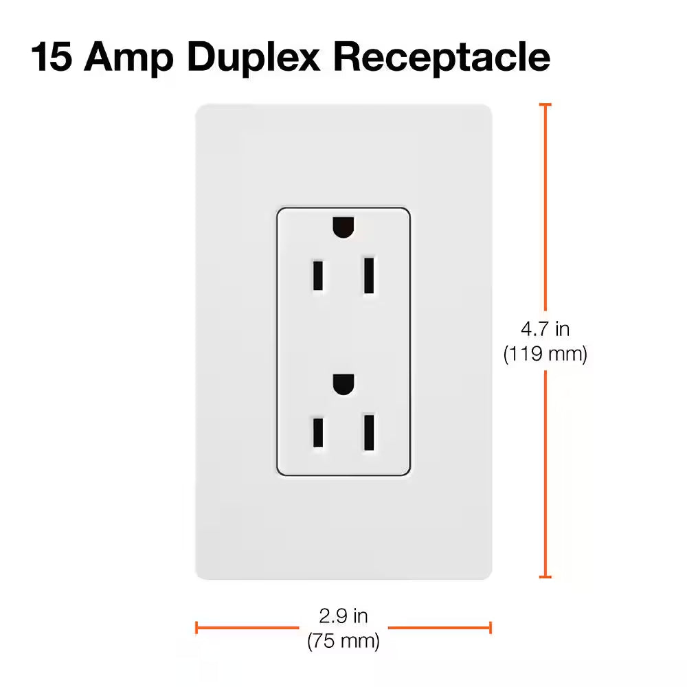 Claro 15 Amp Duplex Outlet, White (CAR-15-WH)