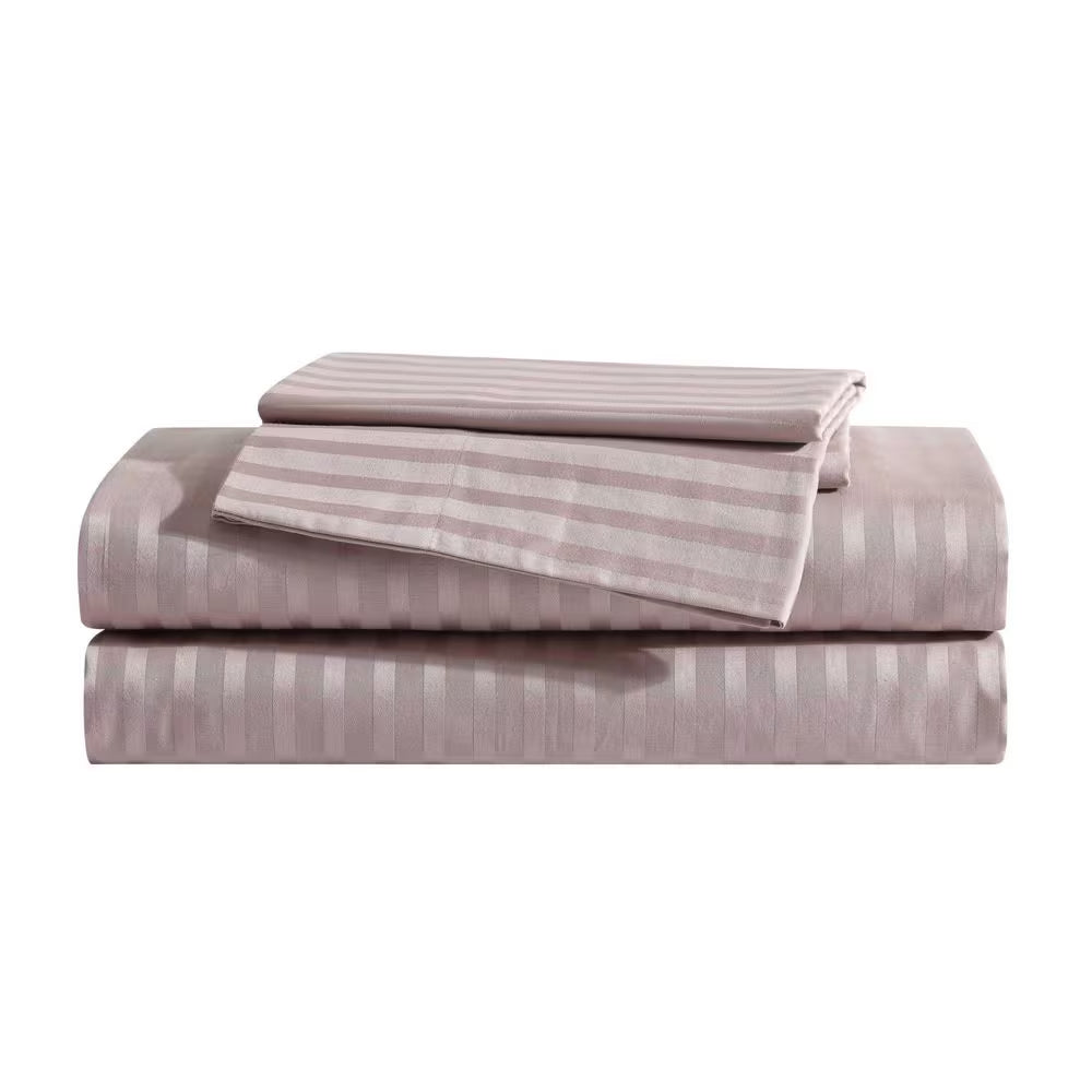 Dobby Stripe 4-Piece Dusk Pink Cotton Queen Sheet Set