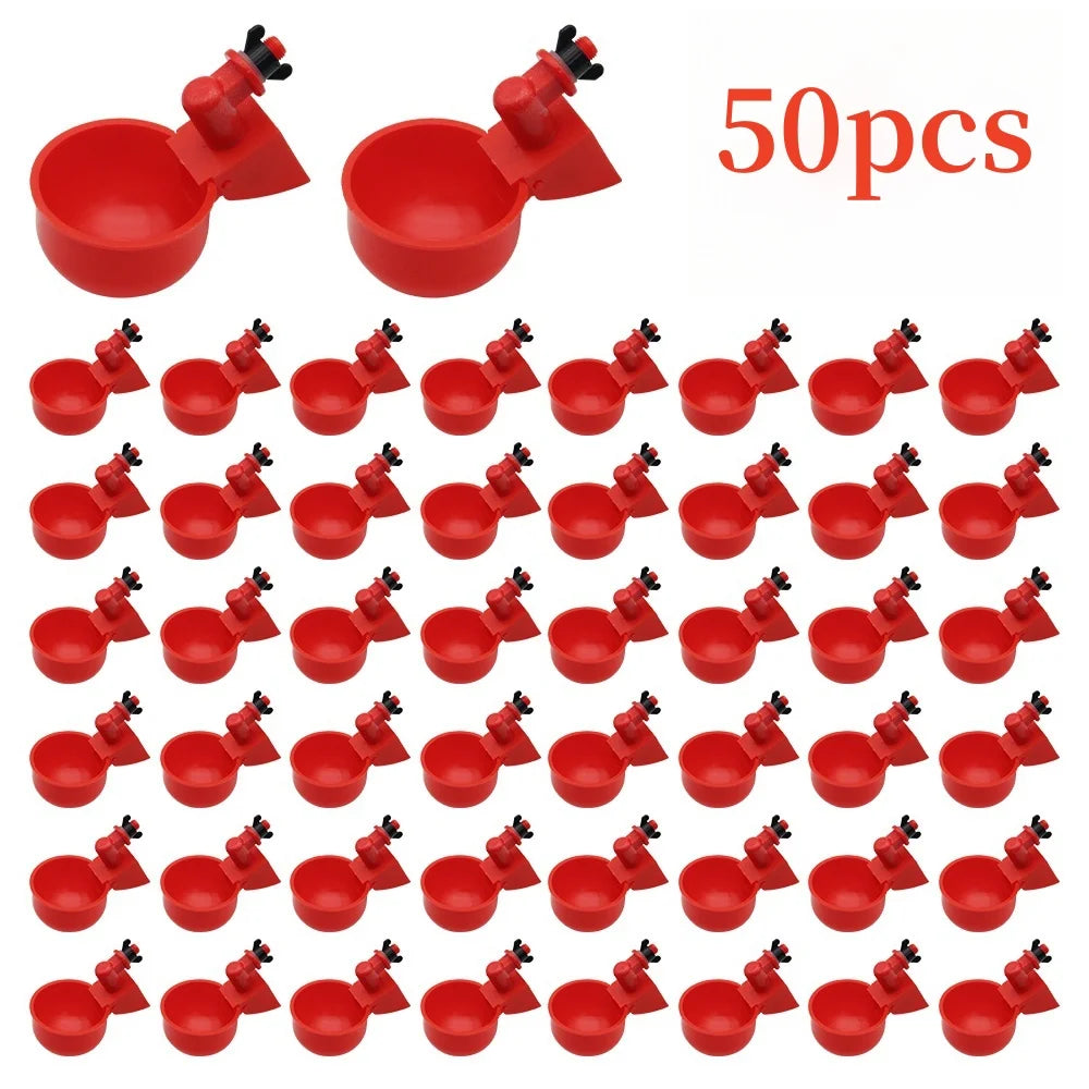 50Pcs Automatic Poultry Drinking Bowl Chicken Waterer Cups Duck Drinking Machine Hanging Drinking Bowls Water Dispenser Acessory