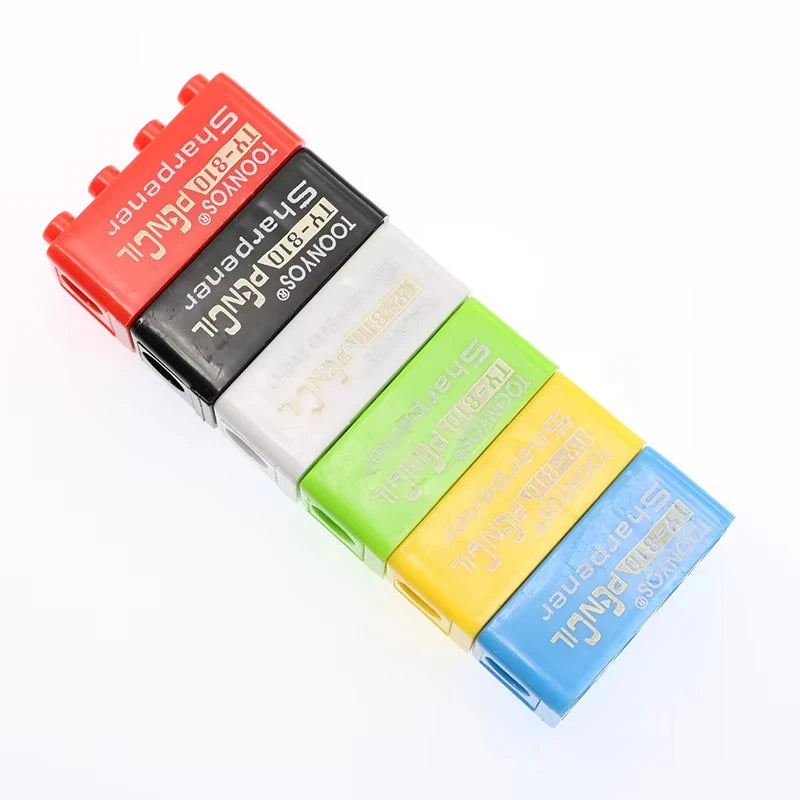 5/50Pcs Cartoon Plastic Building Blocks Pencil Sharpener for Children Office School Supplies Student Stationery Random Selection