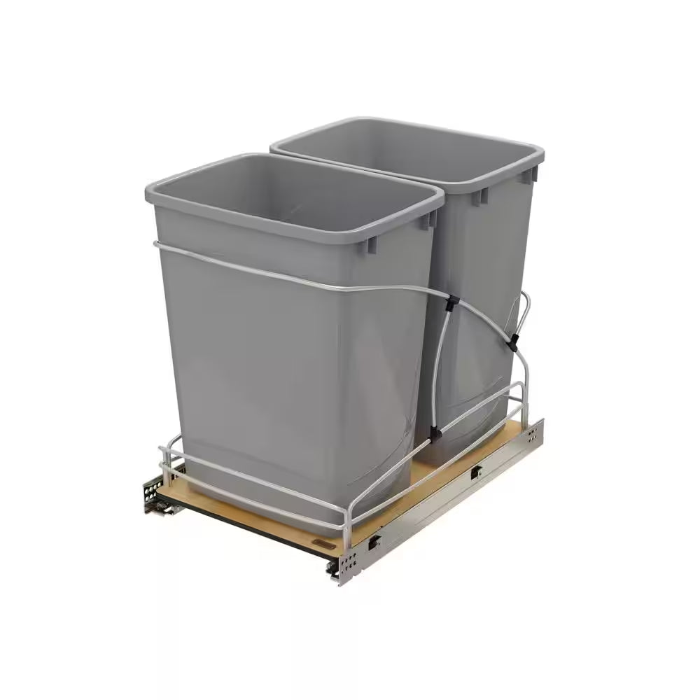 Double 35 Quart Pull Out Trash Containers, Gray, 54WC-1835SC-17-1