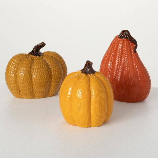 SULLIVANS 5.5", 6", and 7" Orange Ceramic Textured Pumpkin (Set of 3)