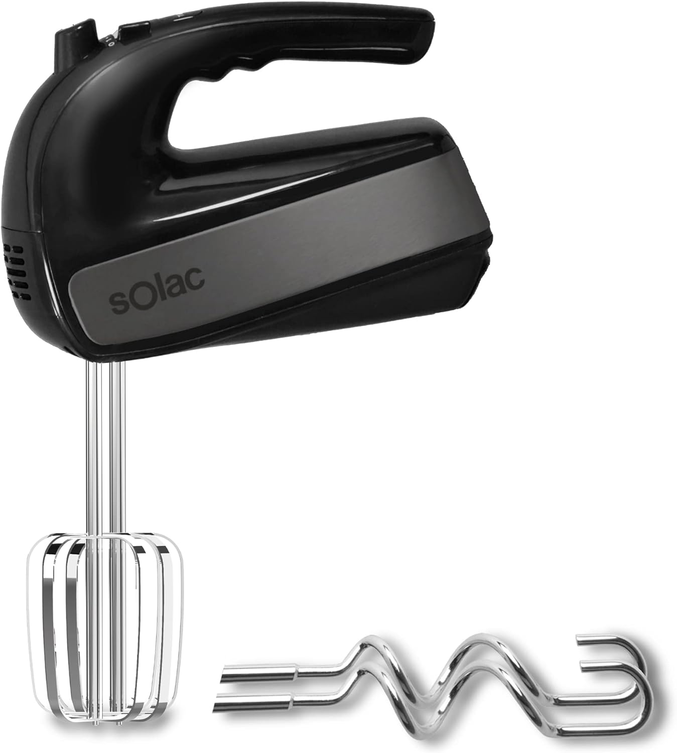 SOLAC 5-Speed Black Turbo Hand Mixer with Beaters and Dough Hooks