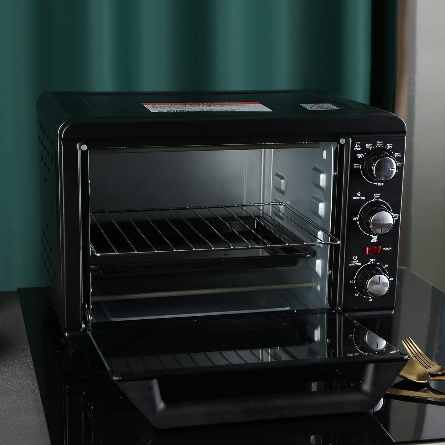 Tidoin 1200 W Metal Black Toaster Oven with Rotisserie and Time Control
