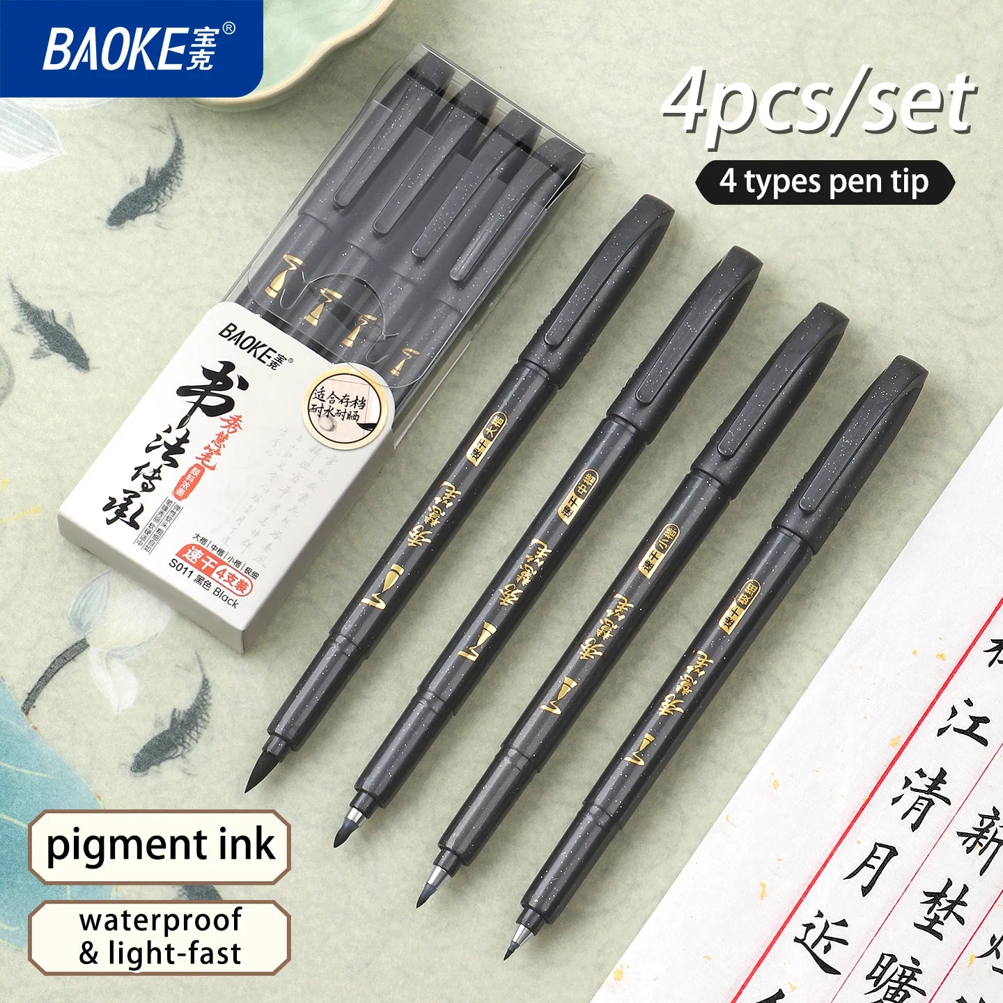4-Size Calligraphy Pen Set for Writing, Drawing & Hand Lettering, Black Ink Brush Markers for Art, Calligraphy, Sketching