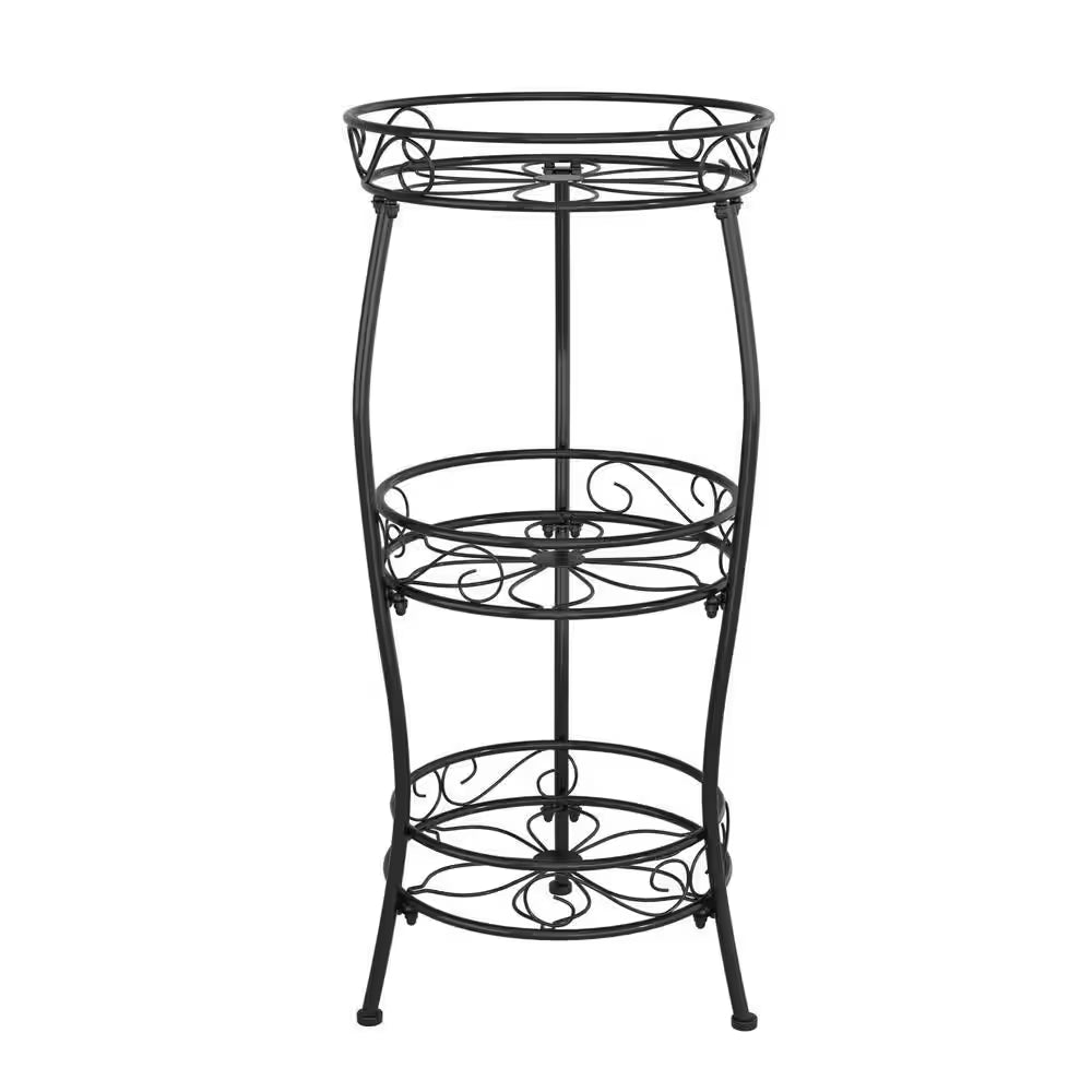 3-Tier Metal Plant Stand, Rustproof Iron, Heavy Duty Metal Indoor/Outdoor Flower Holder, Black 33.8 In.