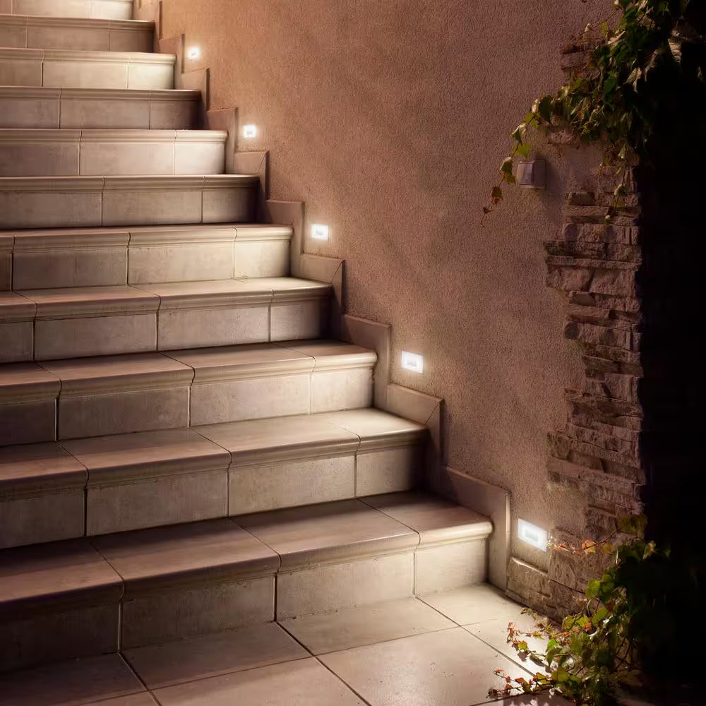 Horizontal Hardwired White Step Light, LED Stair Light, Indoor/Outdoor 3 CCT Color Selectable 3000K to 5000K (2-Pack)