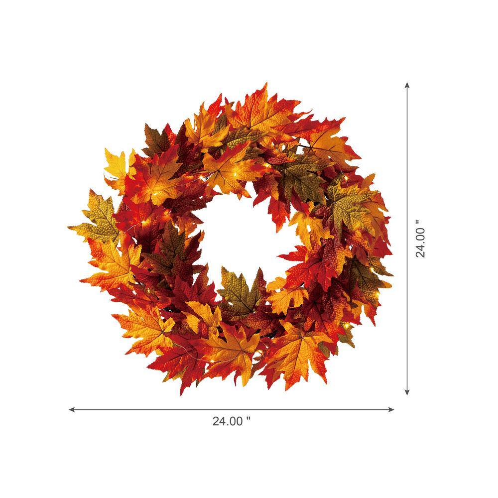 Glitzhome 24 in. Dia Fall Lighted Maple Leaves Artificial Fall Wreath