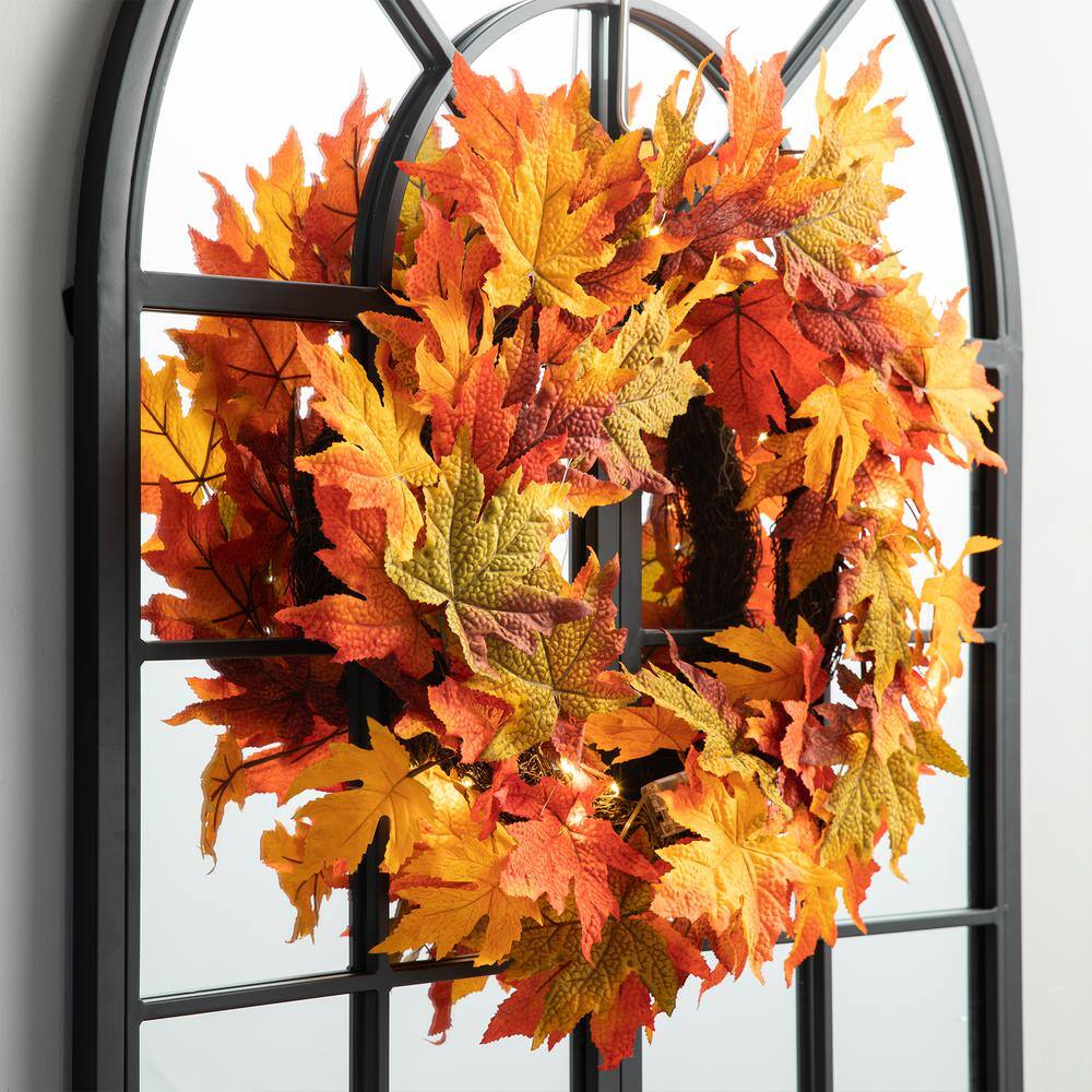 Glitzhome 24 in. Dia Fall Lighted Maple Leaves Artificial Fall Wreath