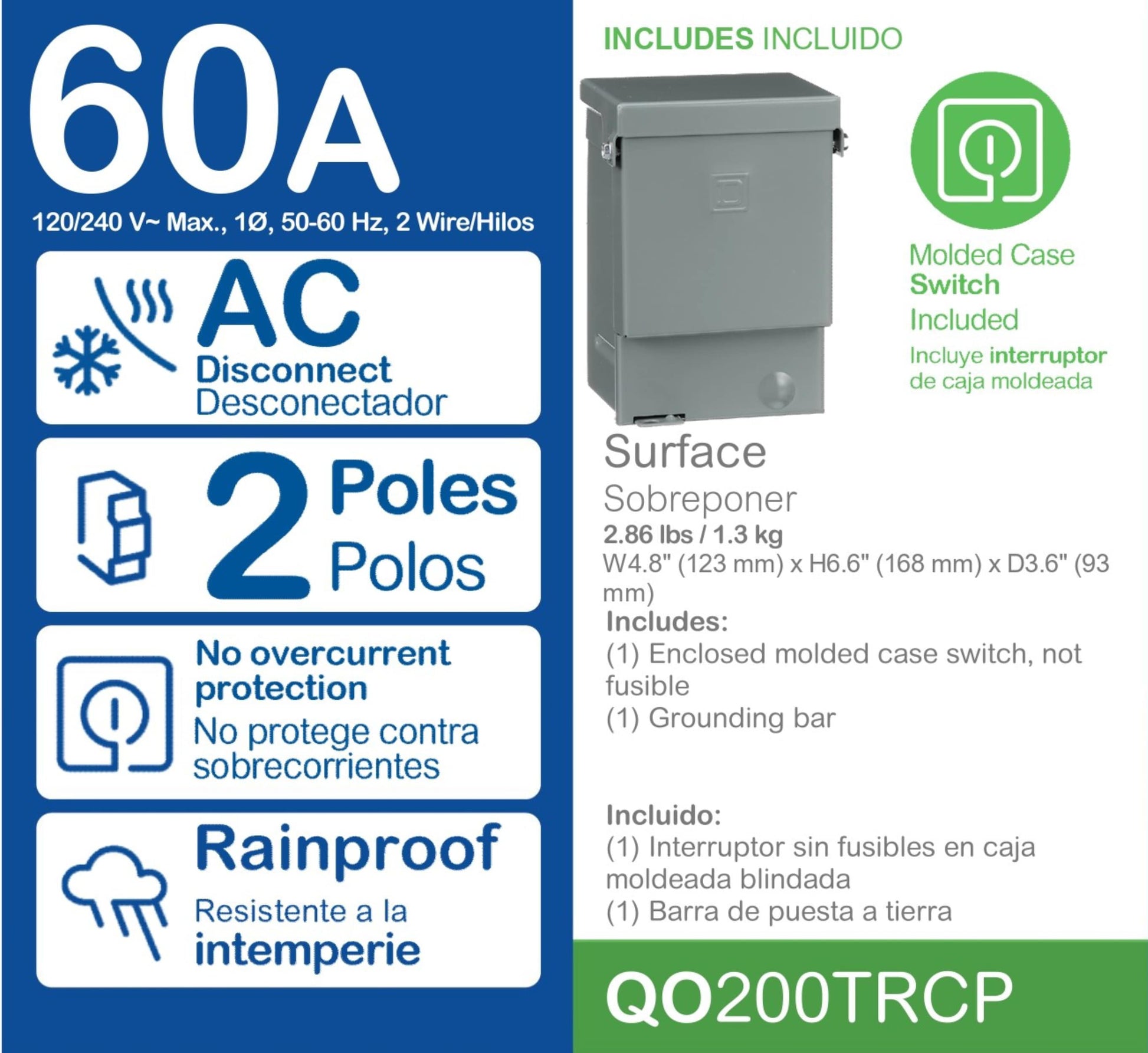 60 Amp Single Phase (120V/240V) Non-Fusible Outdoor General-Duty Enclosed Molded Case Switch Disconnect