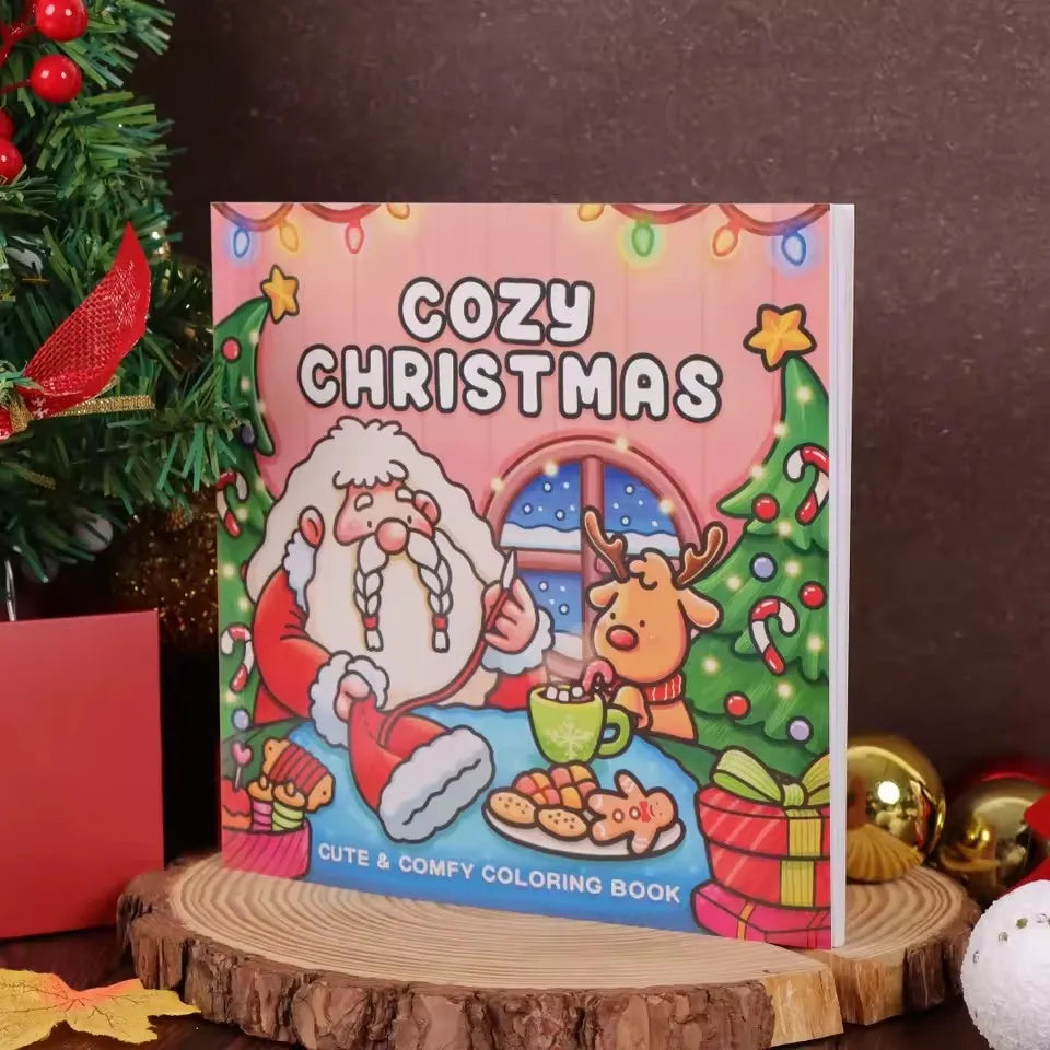 Cozy Christmas Christmas Coloring Book Cartoon Stress Relief Paperback Painting Gift Educational Montessori Drawing Toy