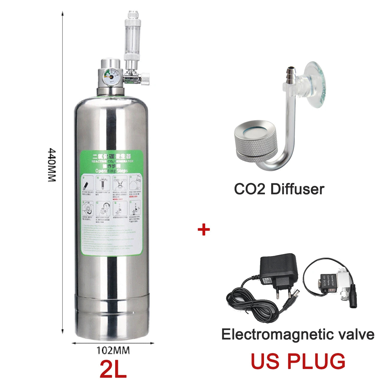 Aquarium CO2 Generator System Kit Stainless Steel CO2 Cylinder Generator System Carbon Dioxide Reactor Kit for Plant Fish