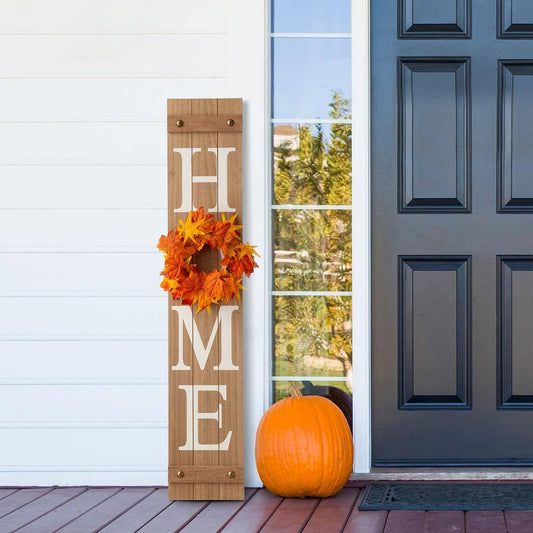 Glitzhome 42 in. H Wooden Home Porch Sign with 3 Changable Wreathes (Spring/Fall/Christmas)