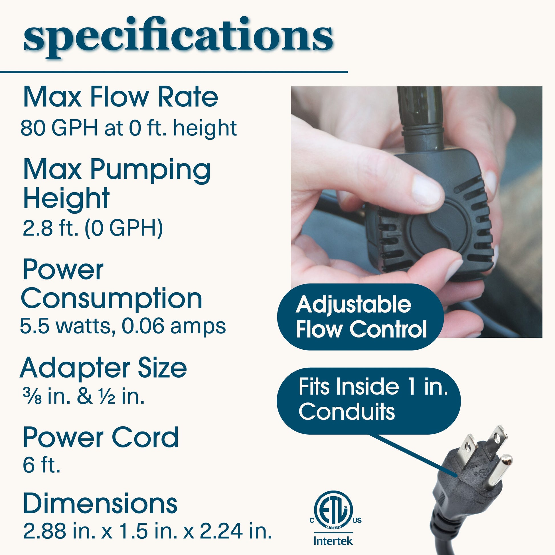 Low Water Shut-Off 80 -GPH Submersible Corded Electric Fountain Pump