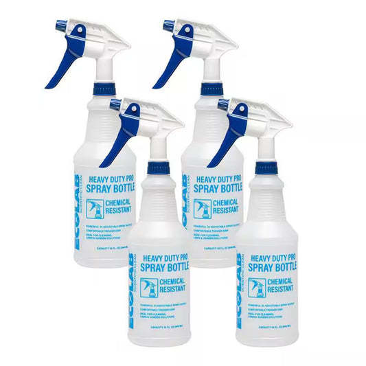 32 Oz. Heavy Duty Pro All Purpose Spray Bottle, Refillable Bottle with Adjustable Nozzle (4-Pack)