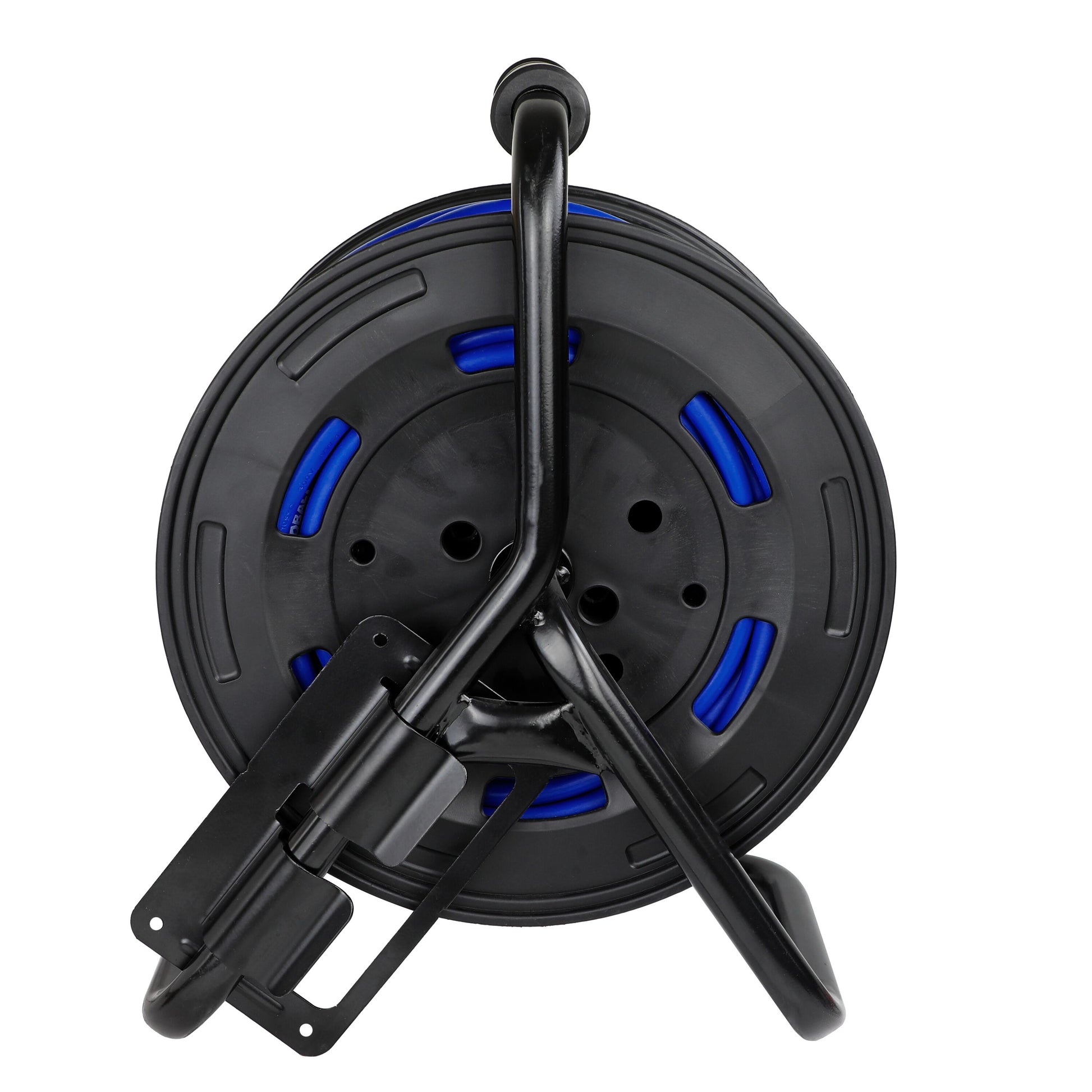 4-Outlet  Black/Blue Cord Reel 2-USB W/80Ft 14/3 SJTW Ext Cord