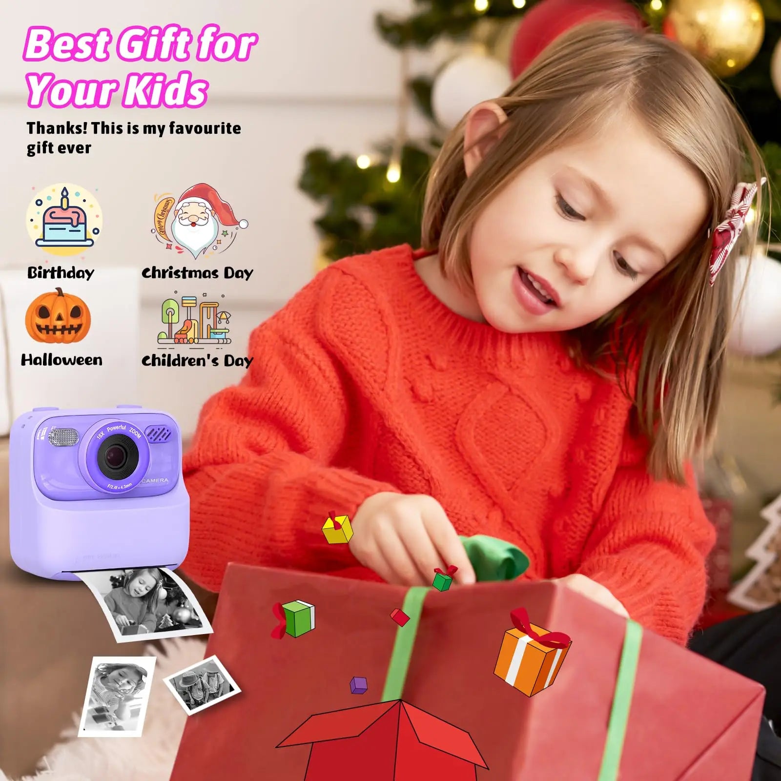 Kids Digital Camera 1080P Vedio Thermal Instant Print Camera with 32G for Girls Boys Age 3-12 Best Christmas Birthday Gifts