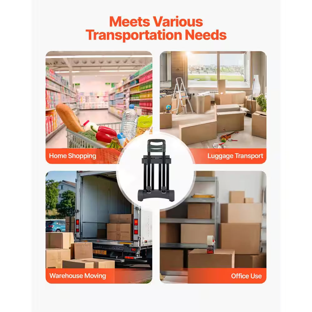 Folding Hand Truck, 290 Lbs. Load Capacity, Collapsible Luggage Cart with 4 Wheels, 2 Elastic Ropes & Expandable Base