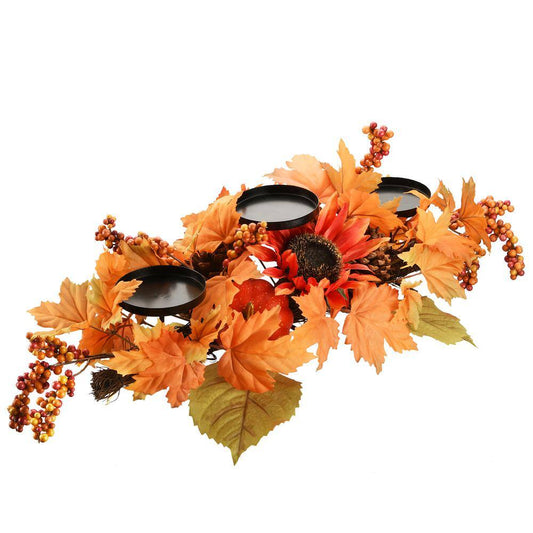 National Tree Company 24 in. W Harvest Candle Holder with Sunflowers, Maple Leaves