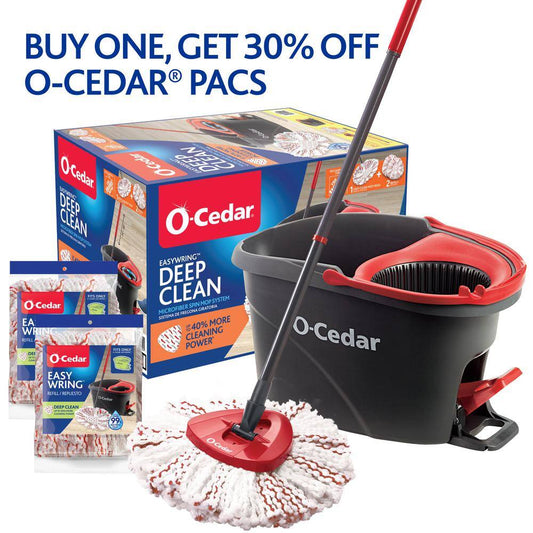 O-Cedar EasyWring Deep Clean Microfiber Spin Mop with Bucket System and 2 Extra Deep Clean Mop Head Refills