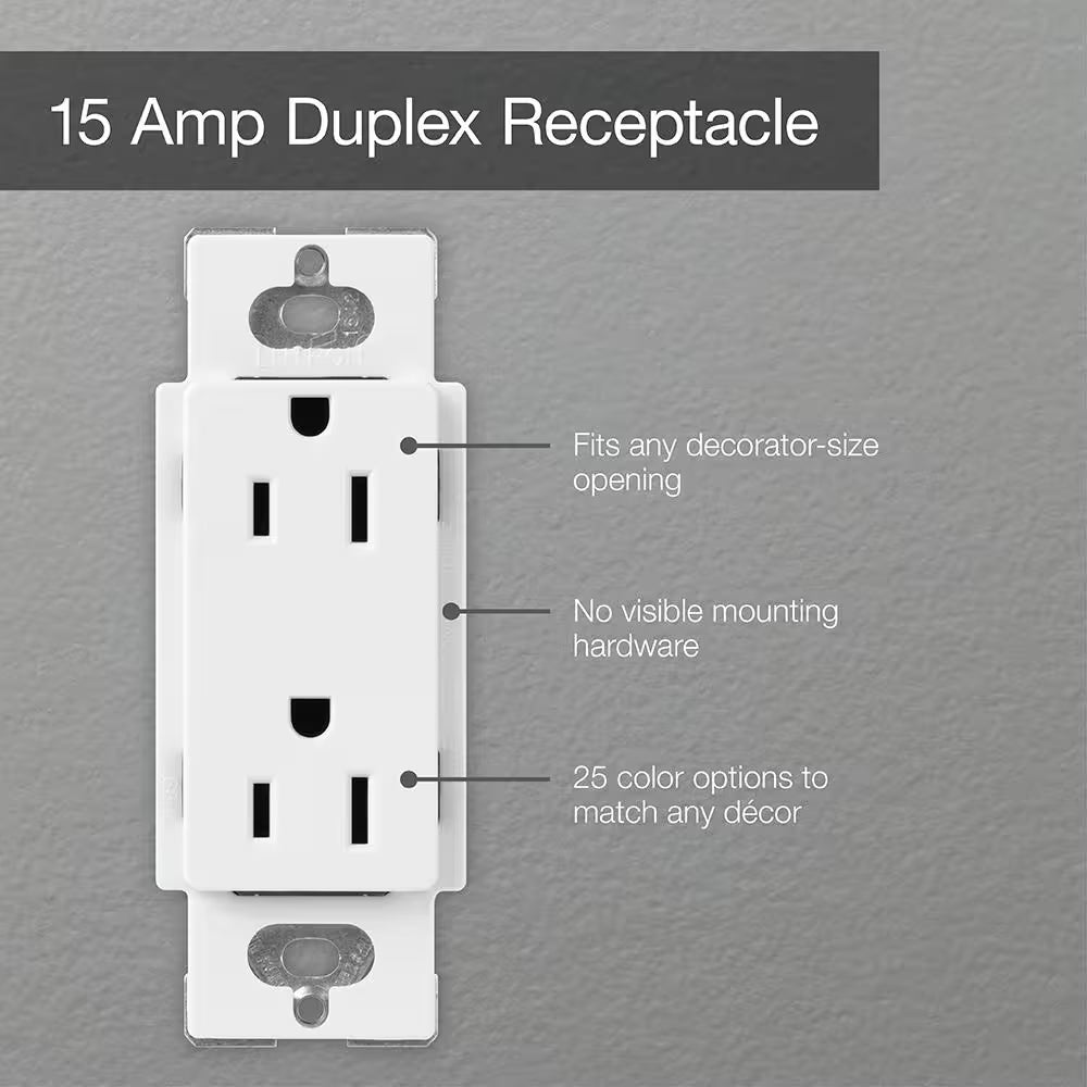 Claro 15 Amp Duplex Outlet, White (CAR-15-WH)