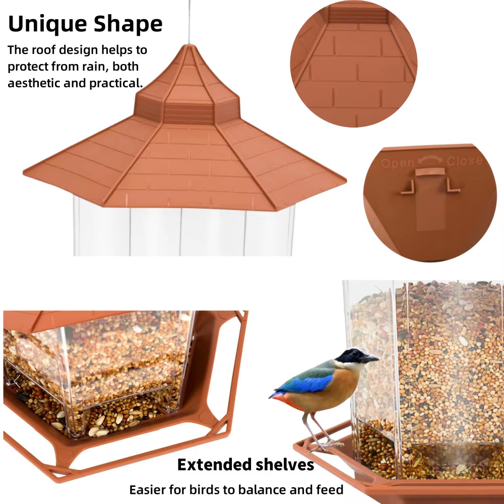 Automatic Bird Feeder Hanging Food Feeding Tool Gazebo Outdoor Birds Feeder Multiple Hole Nut Feeding House Bird Food Container