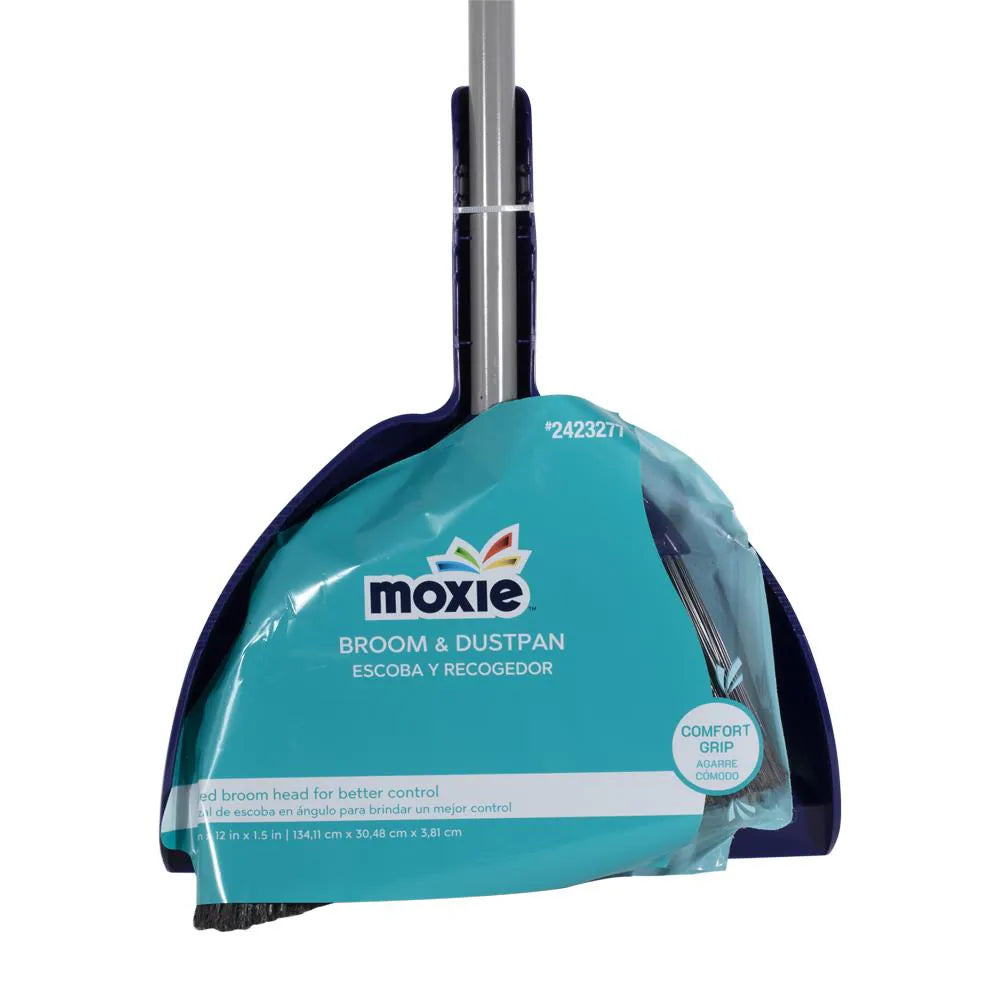 12-In Plastic Multi-Surface Angle with Dustpan Upright Broom