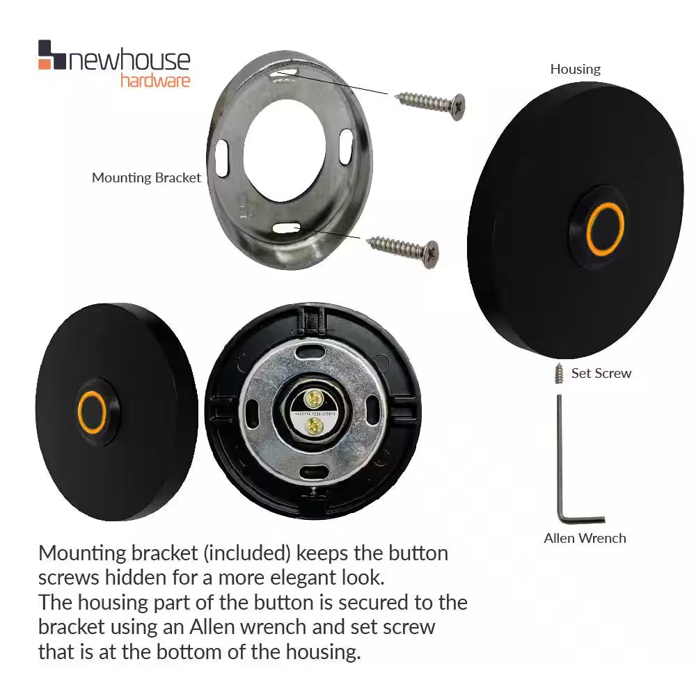 Wired Metal Circular Recessed Mount Doorbell Chime Push Button with LED Button Light in Black, Door Bell Button Only