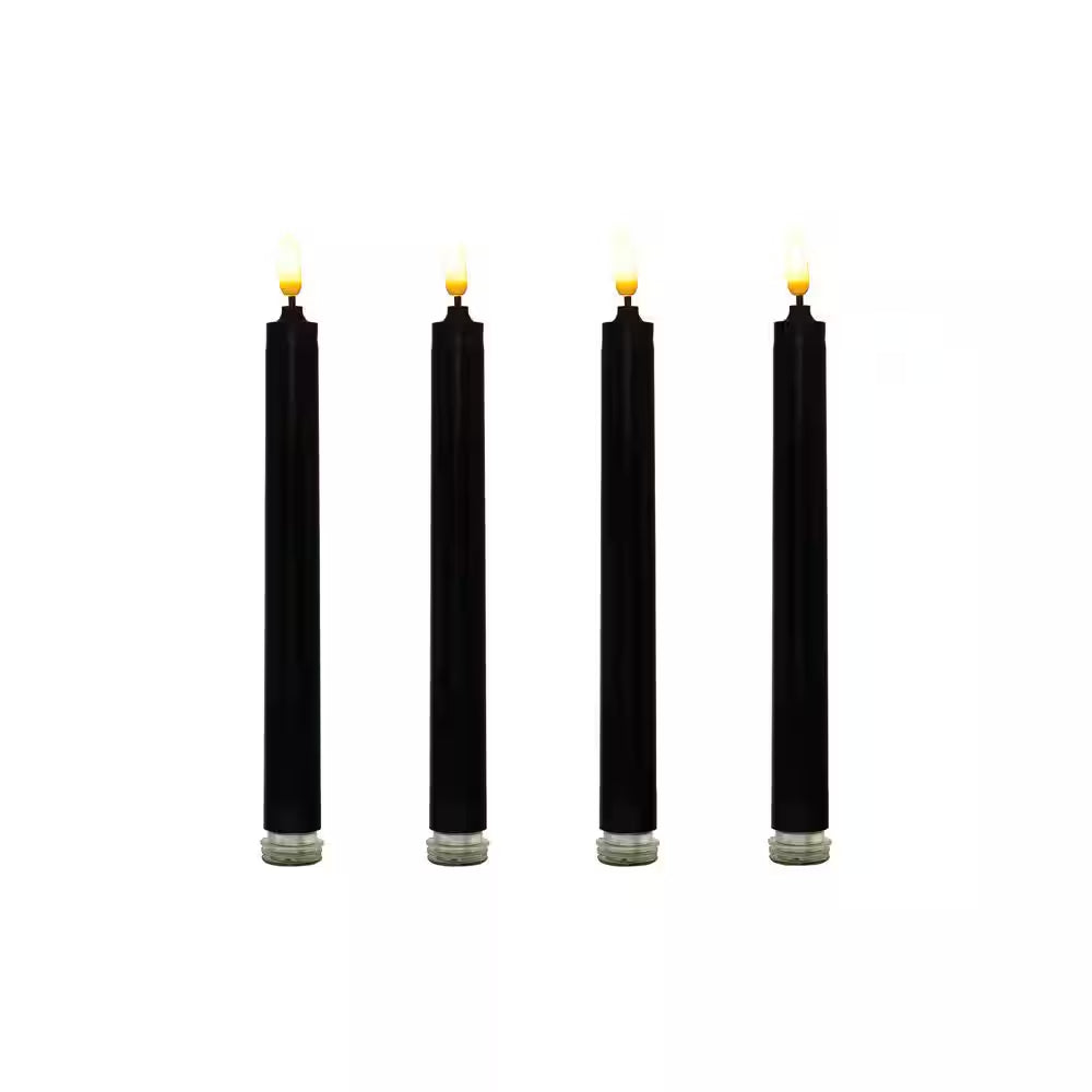 Black Battery Operated 3D Wick Flame Taper Candles (Set of 4)