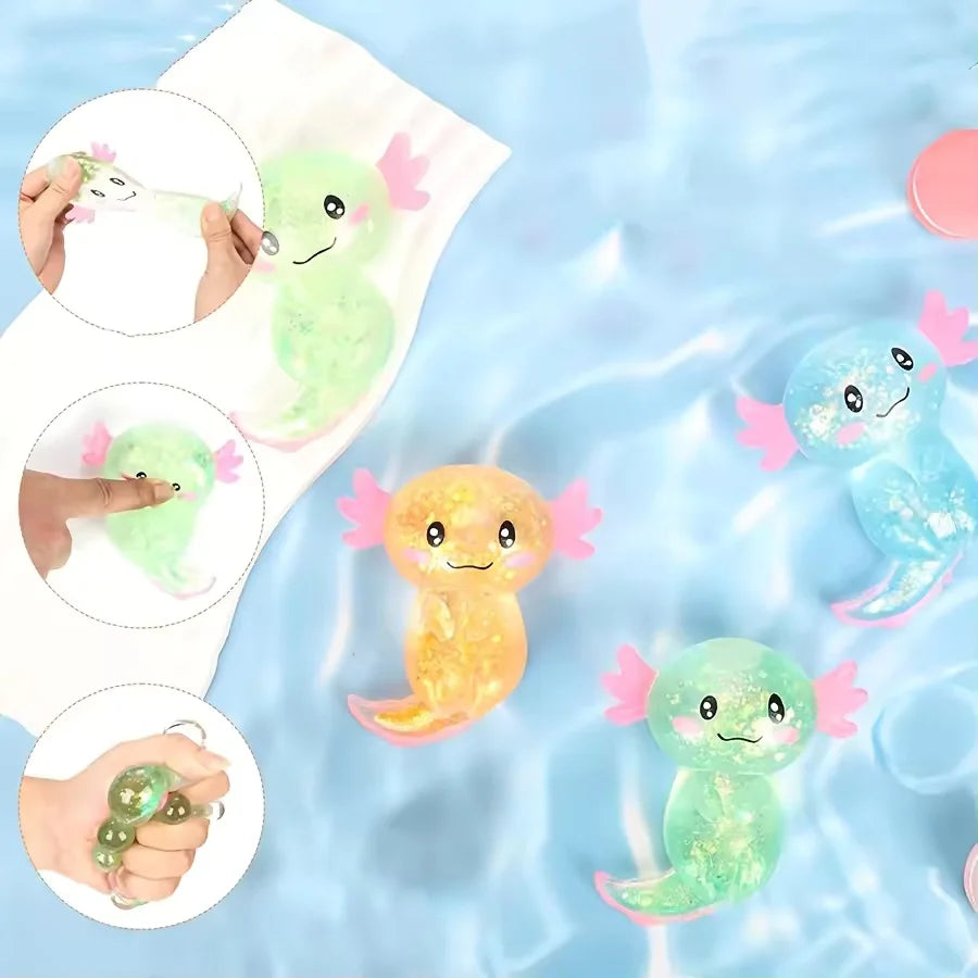 4Pcs Colorful Salamander Toys Cute Malt Sugar Filled Stretchy Axolotl Fun Squeeze Birthday Supplies Party Favors Color Random