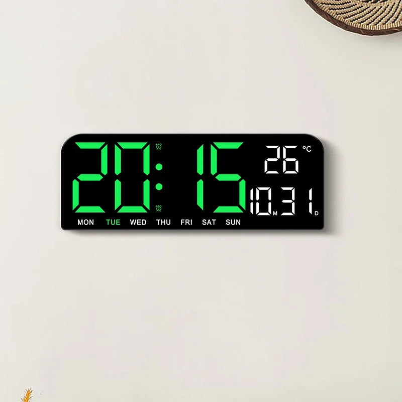 Large Digital Wall Clock Temp Date Week Display USB Powered Table Clock Wall-Mounted Dual Alarms LED Clocks
