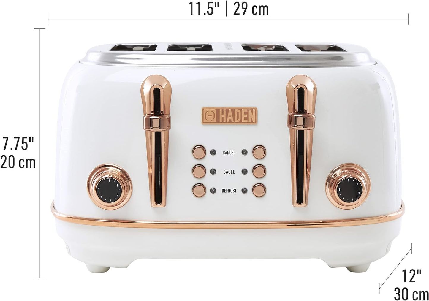 HADEN Heritage 1500-Watt 4-Slice Ivory and Copper Wide Slot Retro Toaster with Removable Crumb Tray and Browning Control