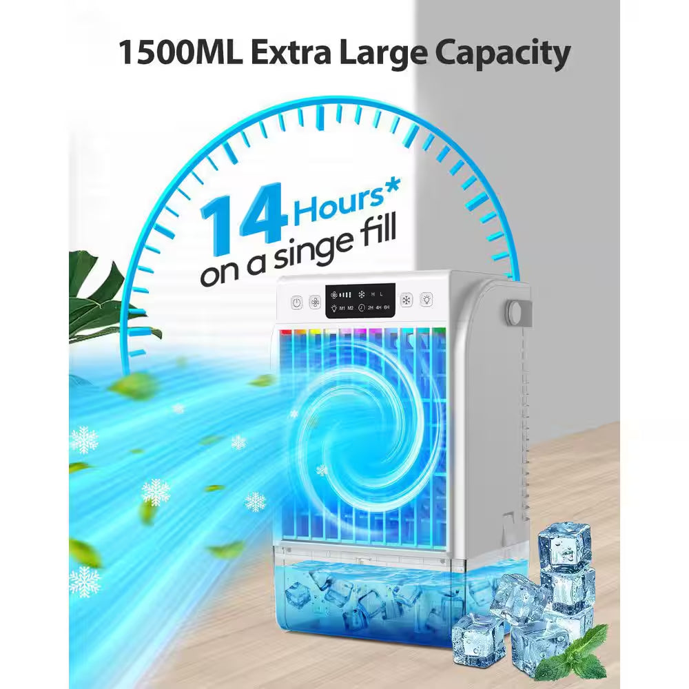 Portable Air Conditioner with 4-In-1 Function, 7 - Color Light, Extended Runtime, Cools Small Areas in White