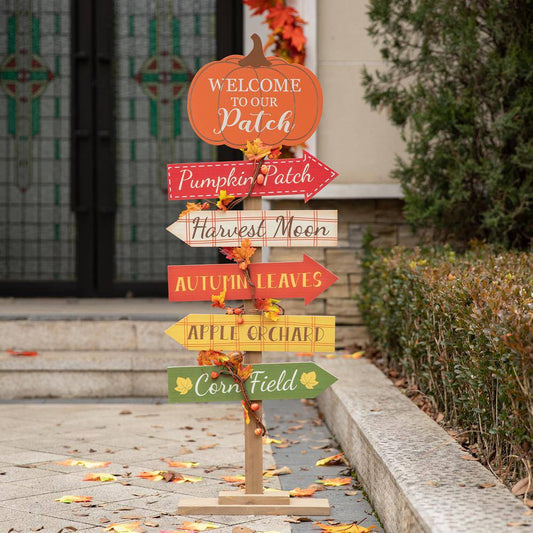 Glitzhome 42.5 in. H Fall Harvest Wooden Pumpkin Patch Porch Sign