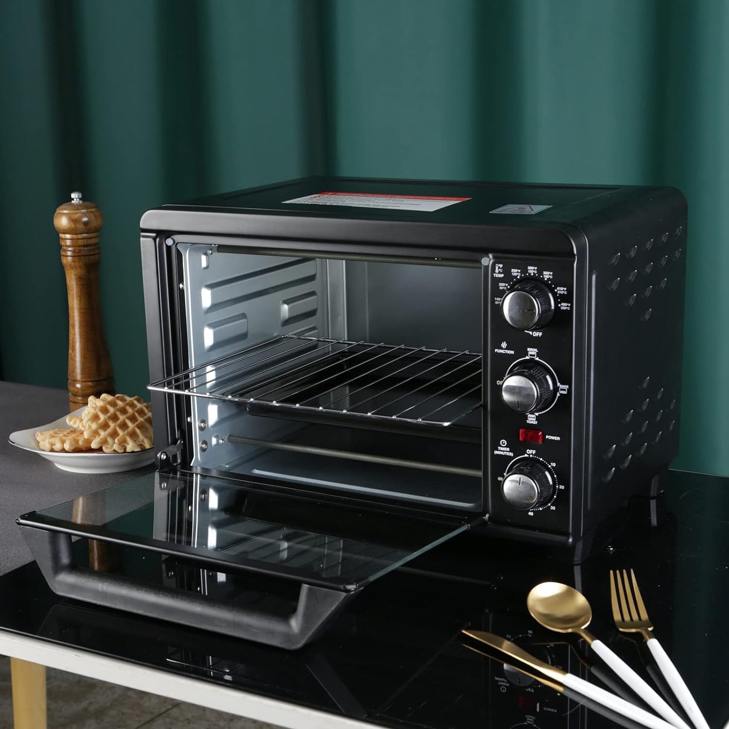Tidoin 1200 W Metal Black Toaster Oven with Rotisserie and Time Control