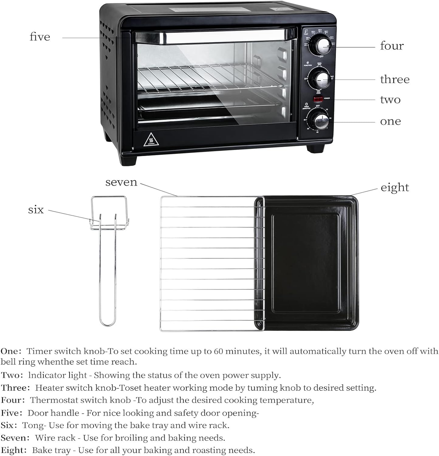 Tidoin 1200 W Metal Black Toaster Oven with Rotisserie and Time Control