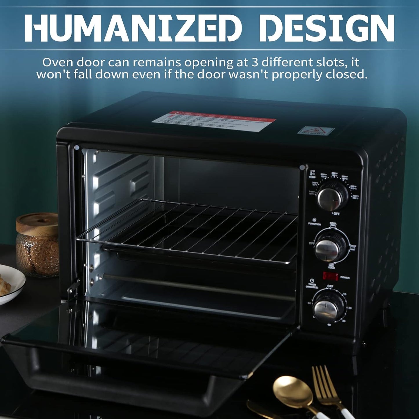 Tidoin 1200 W Metal Black Toaster Oven with Rotisserie and Time Control