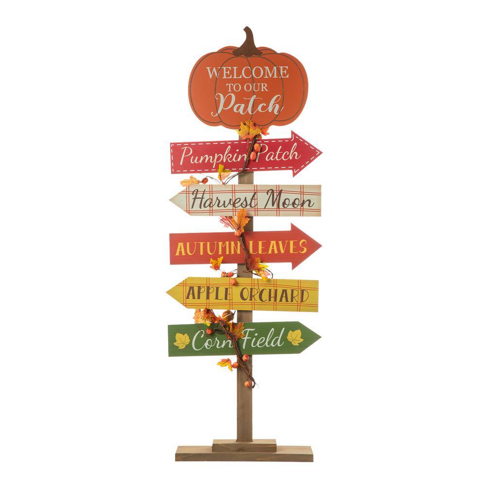 Glitzhome 42.5 in. H Fall Harvest Wooden Pumpkin Patch Porch Sign