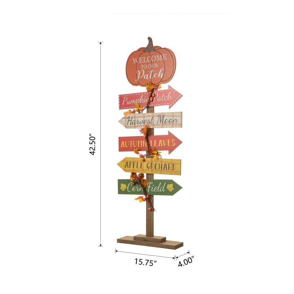 Glitzhome 42.5 in. H Fall Harvest Wooden Pumpkin Patch Porch Sign