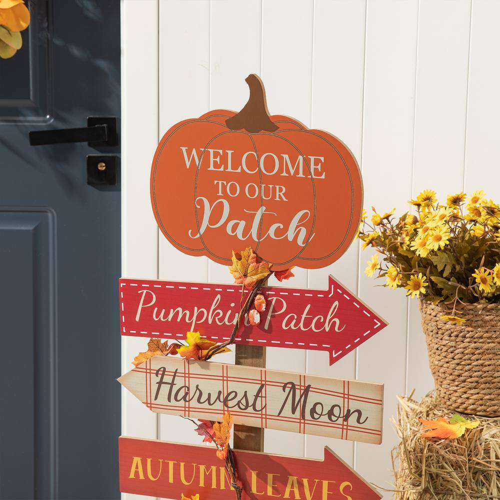 Glitzhome 42.5 in. H Fall Harvest Wooden Pumpkin Patch Porch Sign