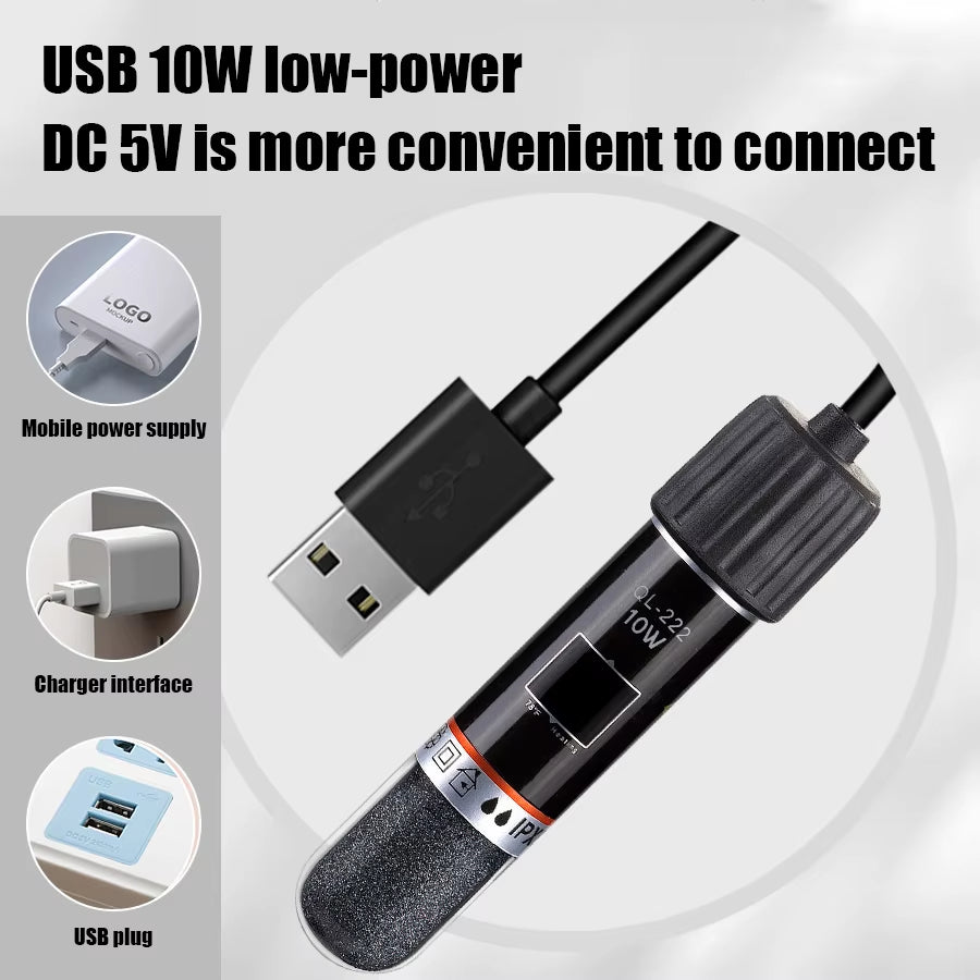 USB Mini Aquarium Heating Rod for Small Fish Tank 26°C Constant Temperature Aquarium Heater Submersible Thermostat Heater 10W