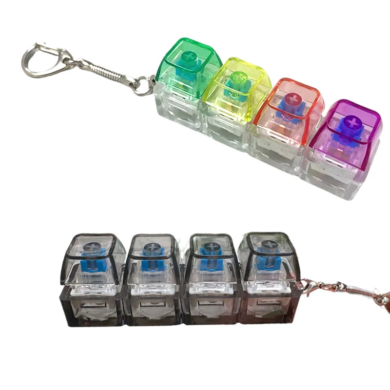 LED Keyboard Keychain Fidget Toys Crystal Clicker Sensory Toy for Stress Relief Keyboard Keychain Fidget Gadget for Adults Kids